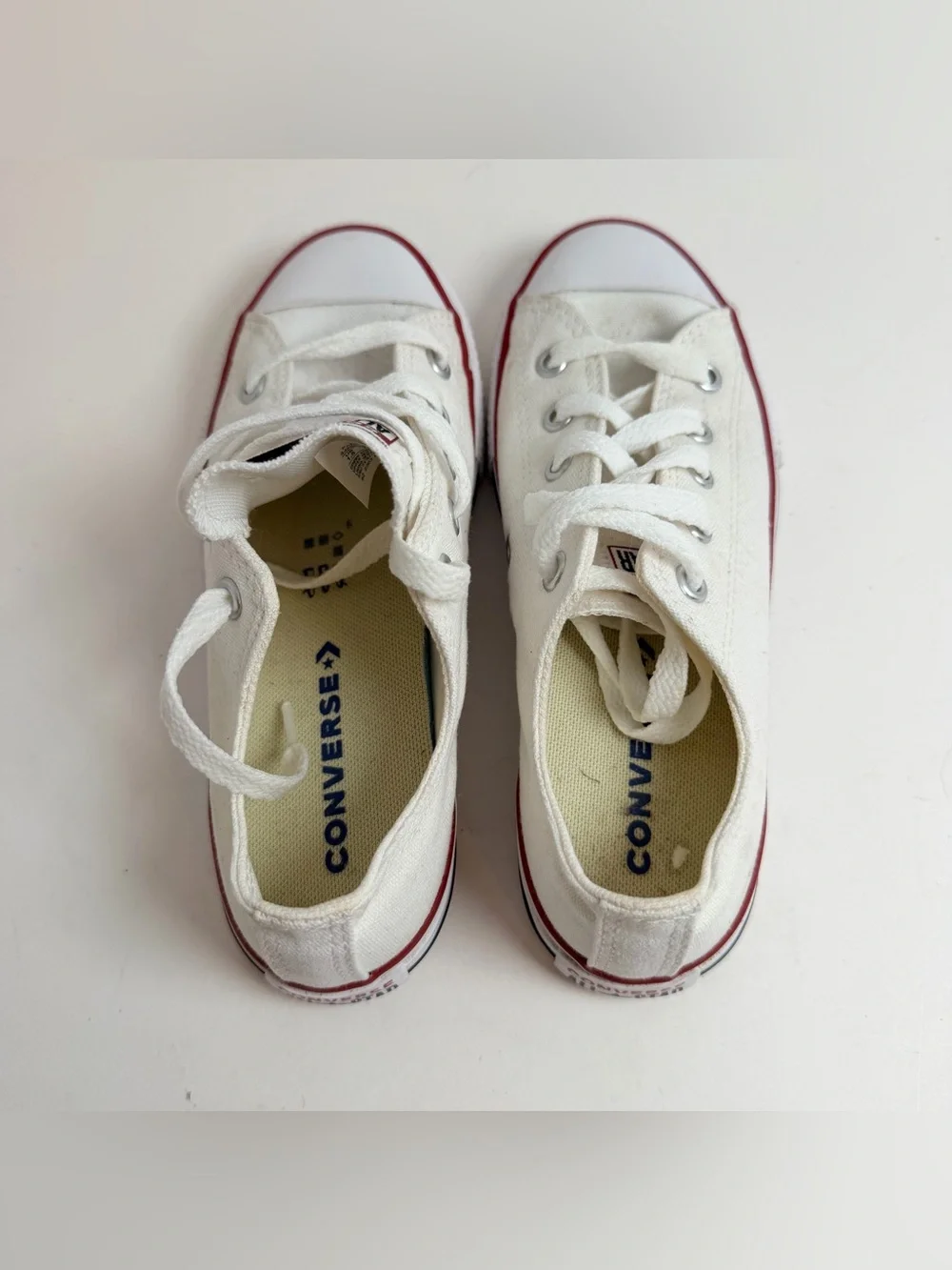 Converse Kids White Low-Top Canvas Sneakers with Red and Black Stripes